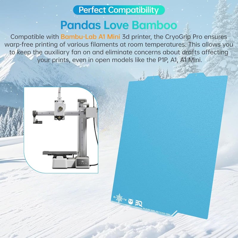 BigTreeTech BIQU Cryogrip Pro Frostbite Panda Build Plate 184x184MM for Bambu-Lab A1 Mini 3D Printer - Image 3